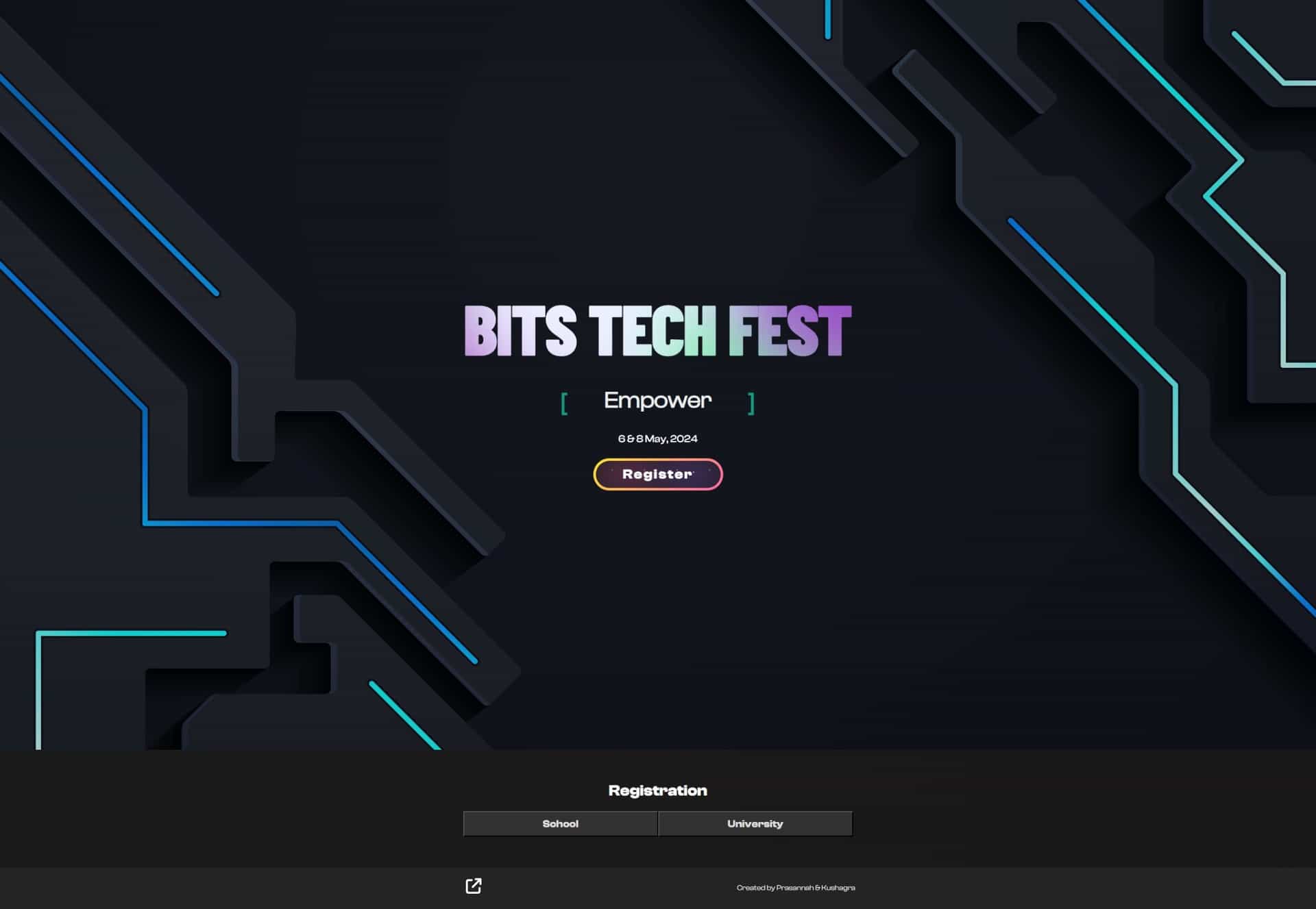 BITS Tech Fest platform dashboard showing event schedule, registration interface, and real-time updates